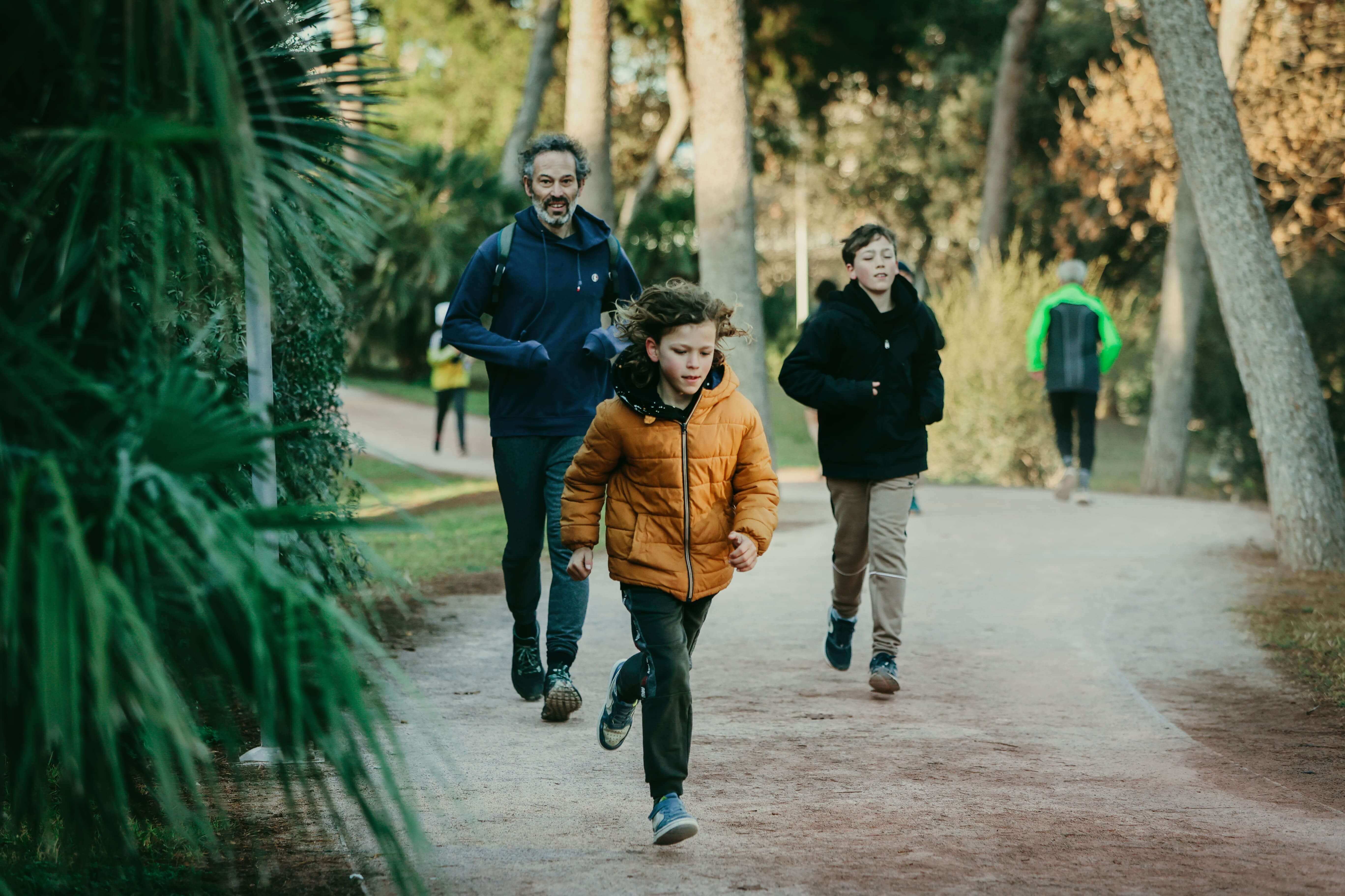 Group of runners talking at the finsh line